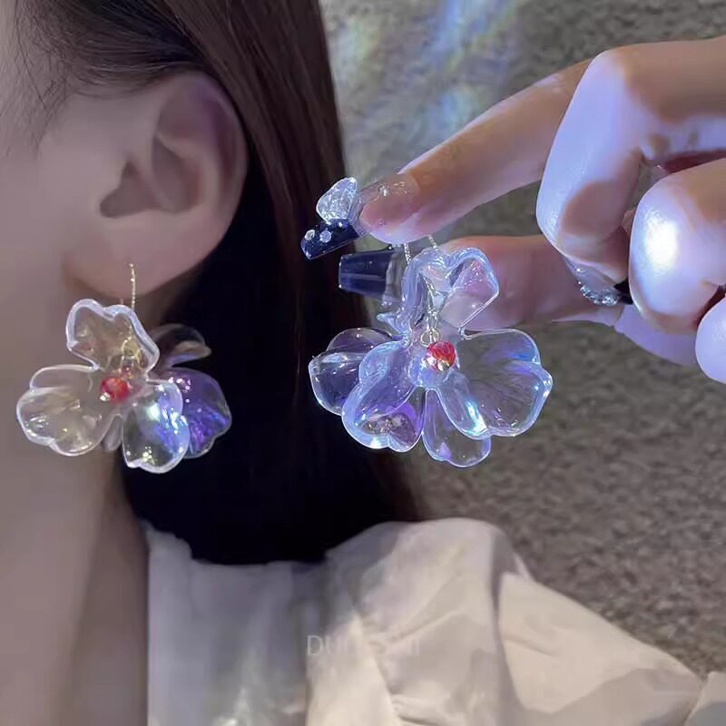 撤柜夜色花园氛围感法式复古极光花朵亚克力耳环小众设计森系仙气