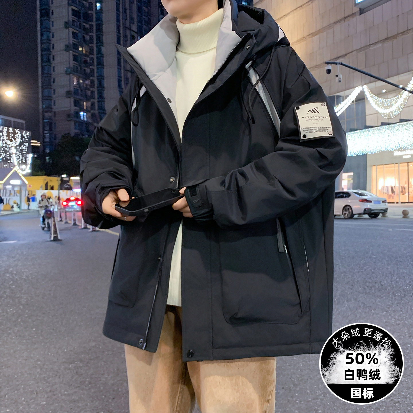 香港撤柜青少年白鸭绒羽绒服男孩初中高中学生帅气冲锋衣大童冬装