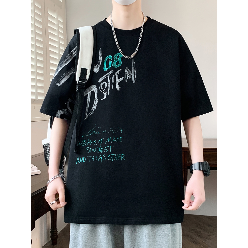 新品折扣夏季纯棉青少年短袖t恤男2025新款高中初中学生帅气大童
