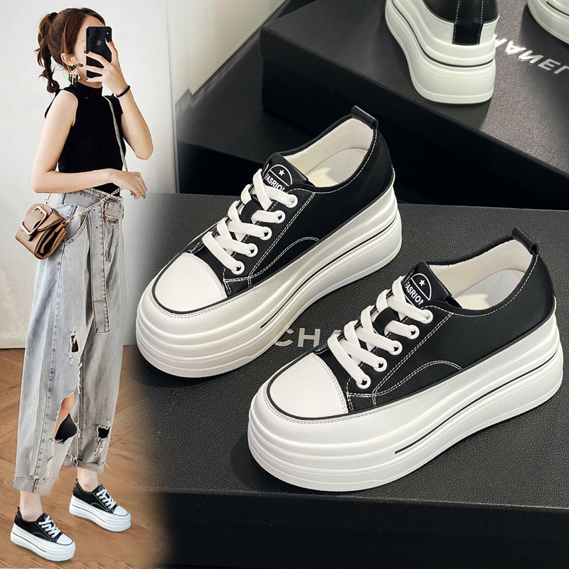 香港撤柜真皮小白鞋女内增高新款女鞋百搭小个子CM厚底松糕单鞋