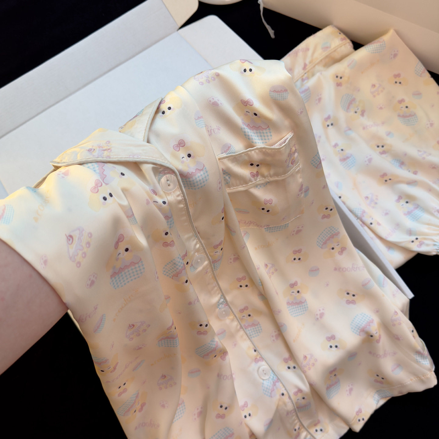 德国网红卡通饼饼厨师狗冰丝睡衣女夏季可爱真丝绸家居服长袖套装