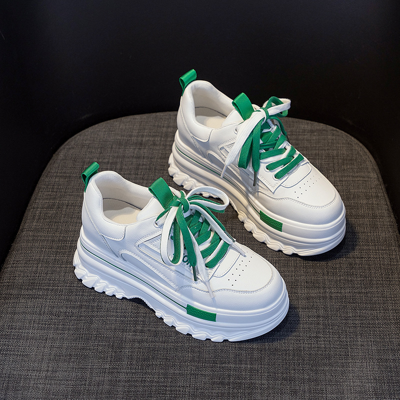 今年新品年新款ins休闲透气松糕鞋小白鞋厚底皮面增高老爹鞋女百