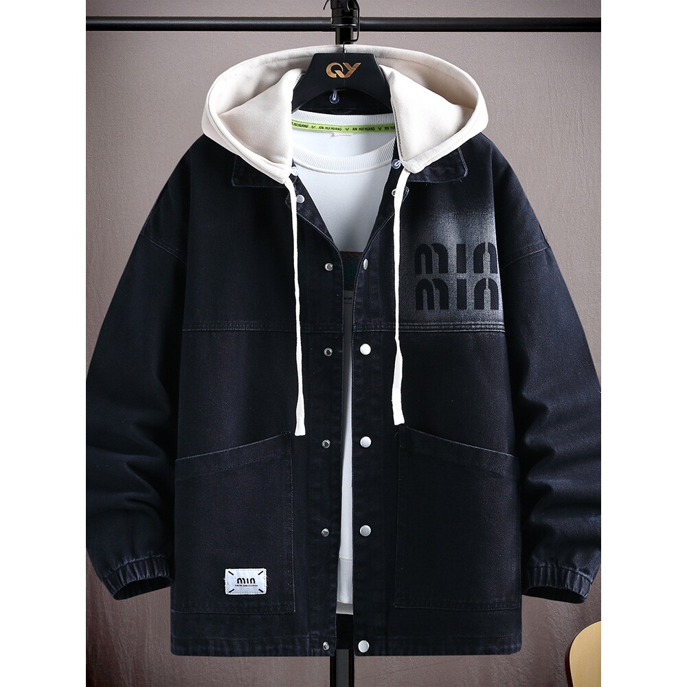 德国青少年季牛仔外套初高中学生潮牌帅气连帽夹克男休闲连帽外衣