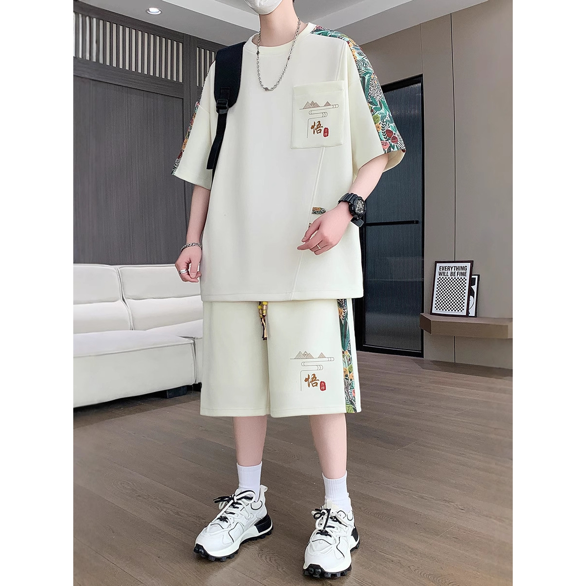 新品折扣青少年夏季短裤运动套装男生初中生短袖t恤大童帅气休闲