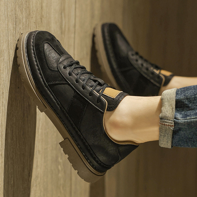 德国男鞋新款季英伦风休闲皮鞋男款黑色商务增高工装低帮马丁靴