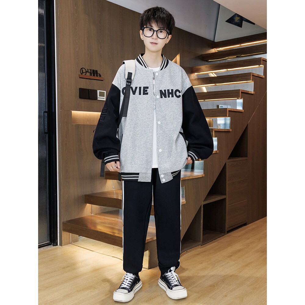 欧洲站季棒球服卫衣男初高中学生潮流帅气夹克套装青少年男装