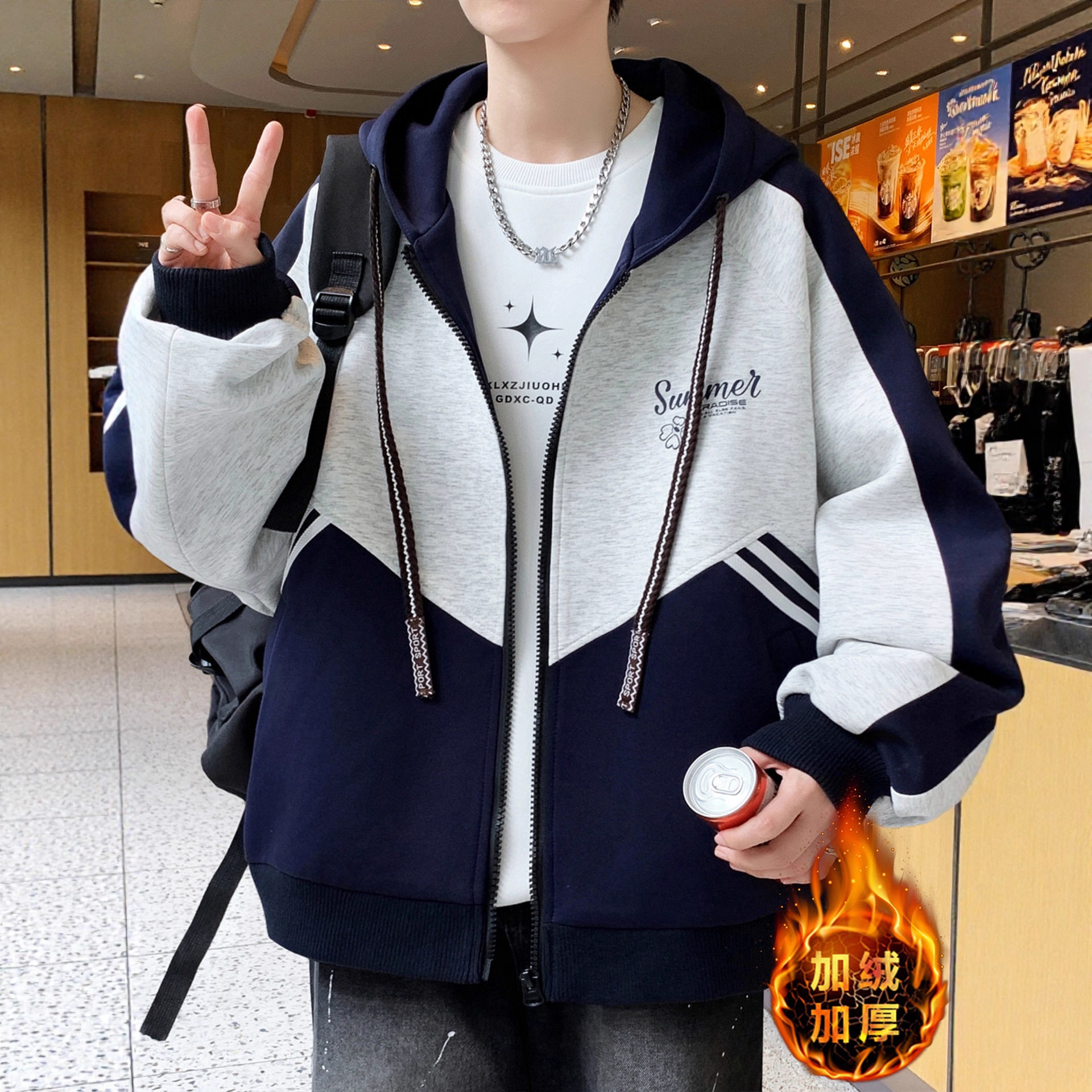 欧洲站冬季棒球服外套男孩初高中学生加绒加厚青少年帅气大童冬装