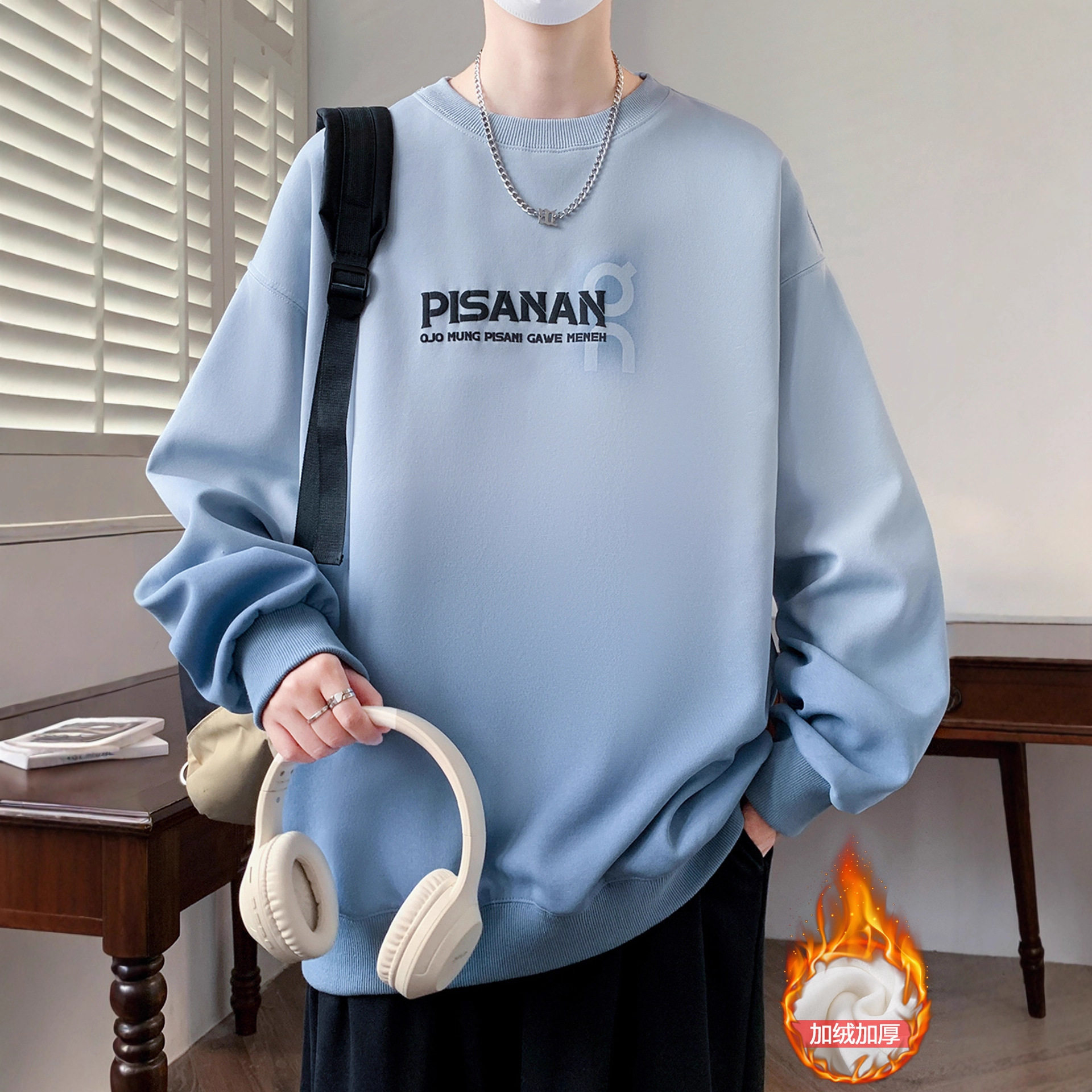 德国冬季青少年加绒加厚卫衣男孩初中高中学生帅气大童装长袖t恤