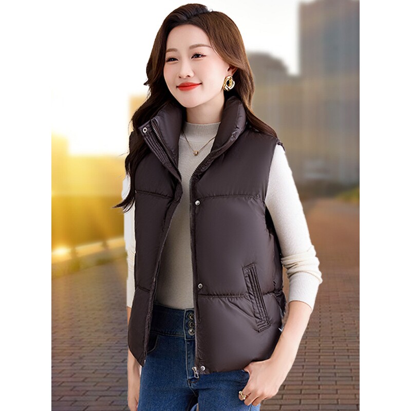 欧洲站冬季短款羽绒棉马甲女士新款时尚洋气妈妈外穿背心坎肩马夹