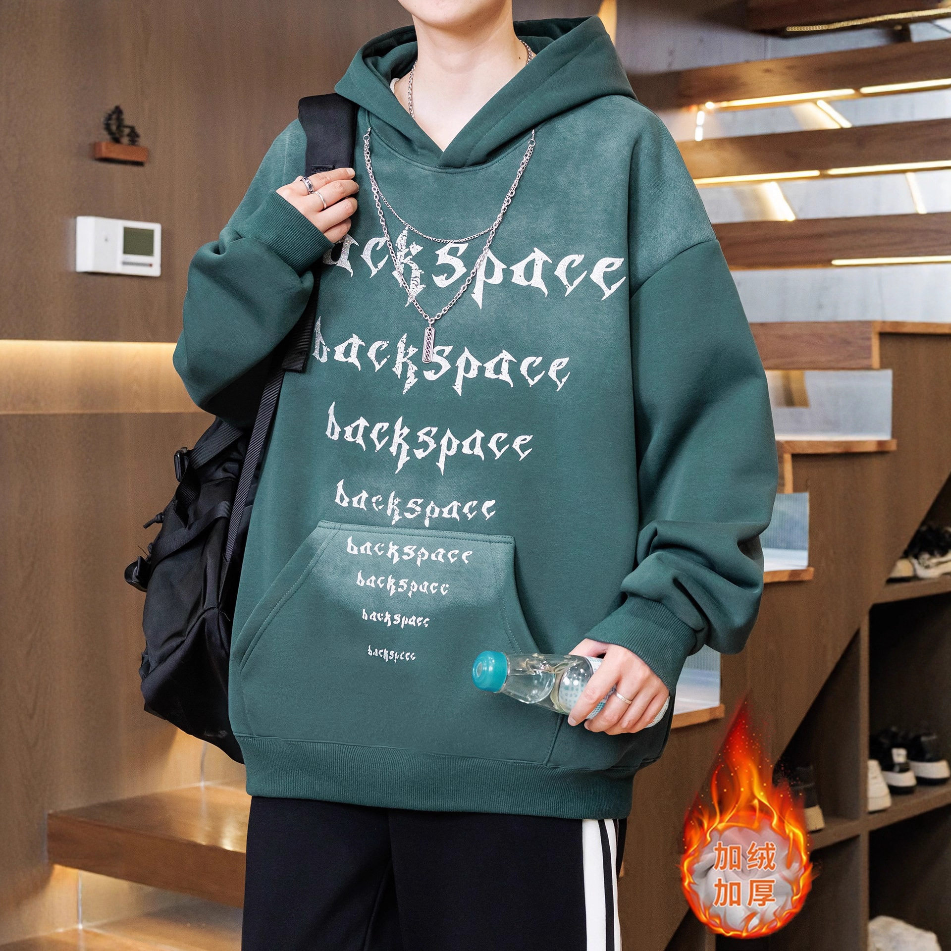 德国新款冬季卫衣男孩初中高中学生加绒加厚青少年大童外套上衣