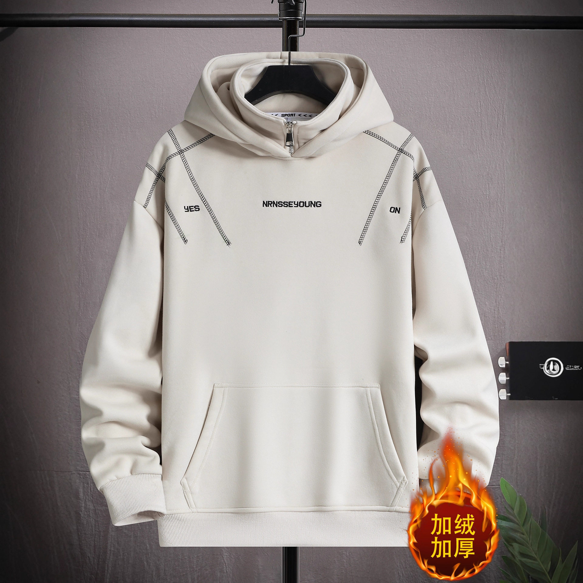 德国新款冬季卫衣男孩初中高中学生加绒加厚青少年大童外套上衣