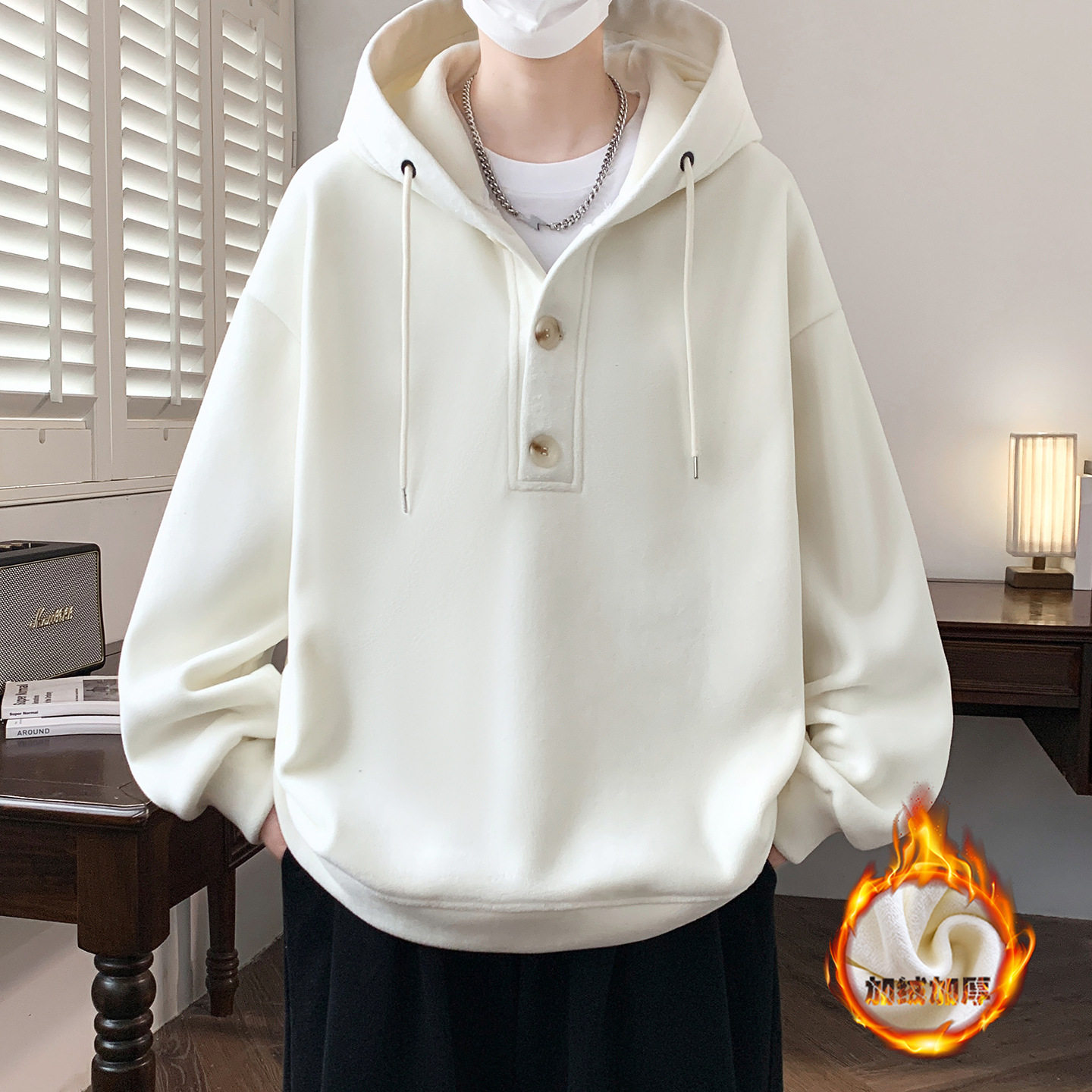 德国冬季加绒加厚卫衣男孩初中高中学生潮流帅气外套青少年大童上