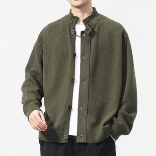 德国立领开衫毛衣外套男款季新款宽松纯棉外穿针织衫上衣服