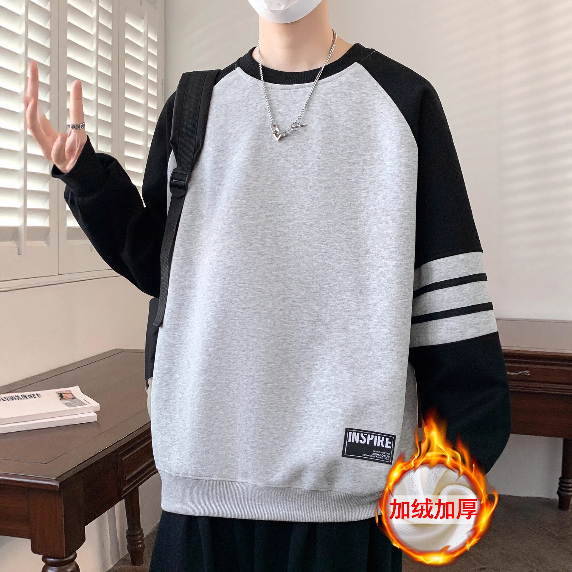 德国冬款加绒加厚卫衣男孩高中初中学生长袖t恤青少年大童保暖上