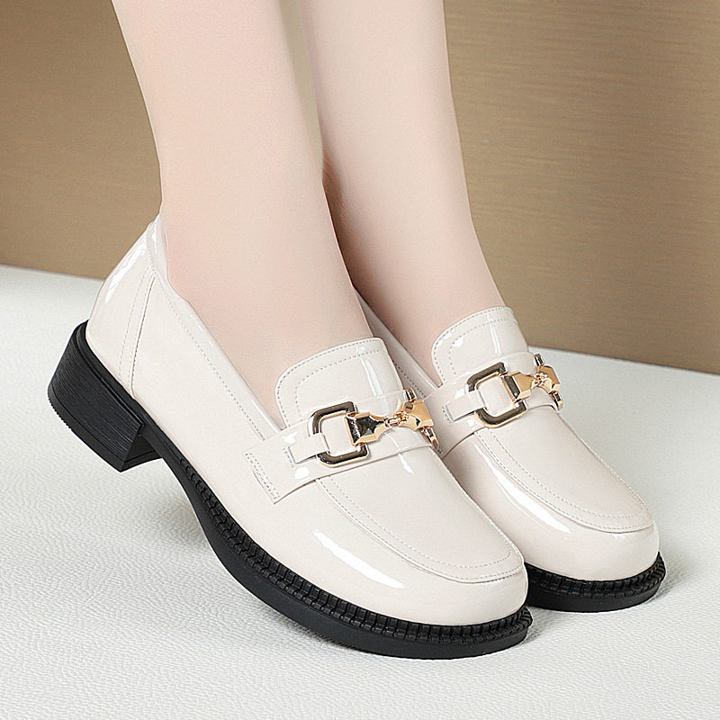 德国新款粗跟厚底英伦皮鞋真皮白色乐福鞋大码女鞋软底工作鞋单鞋