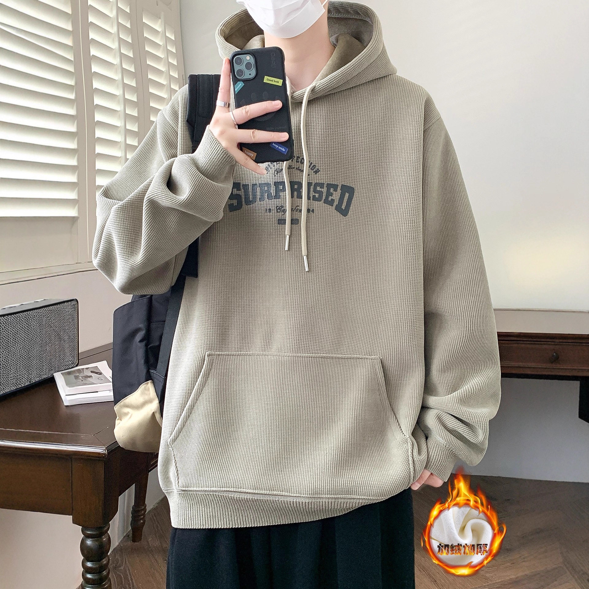 德国冬季新款卫衣男孩高中初中学生加绒加厚外套青少年大童冬装上