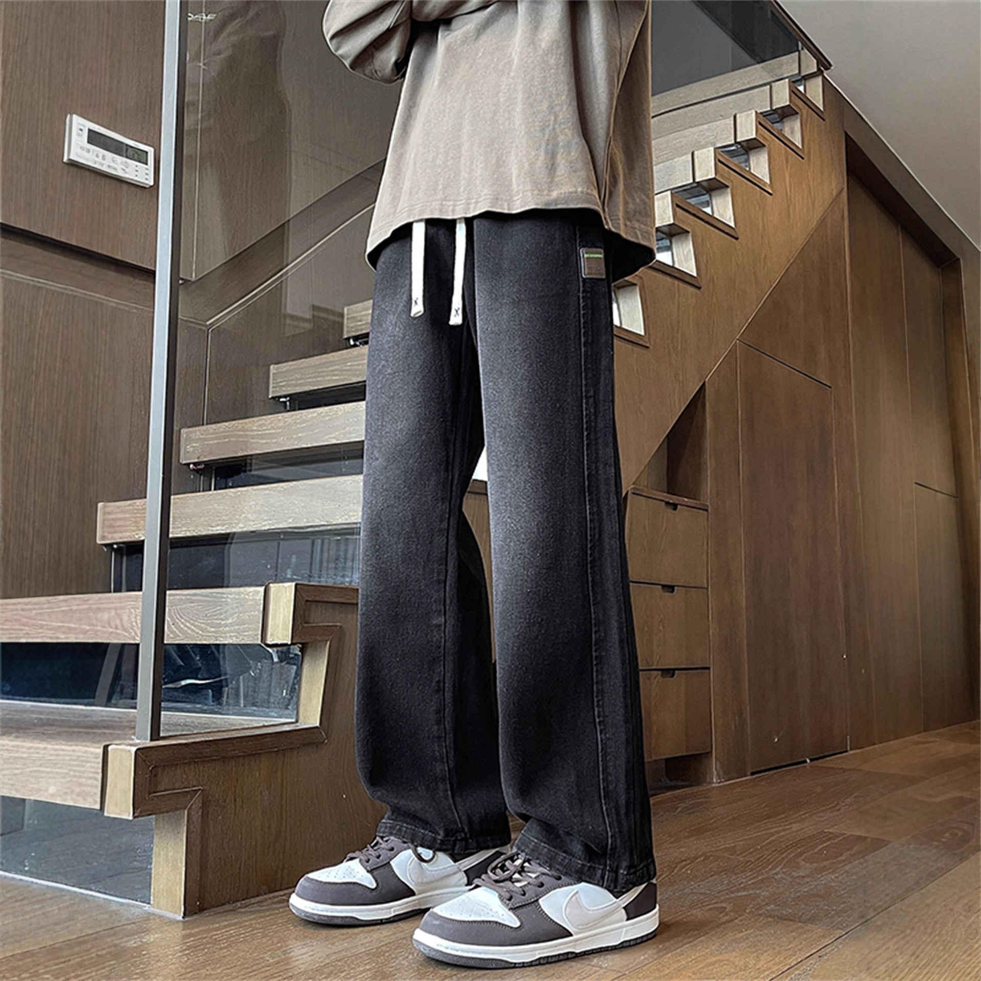 香港撤柜覆古牛仔长裤子男生季初中高中学生青少年阔腿直筒宽松休