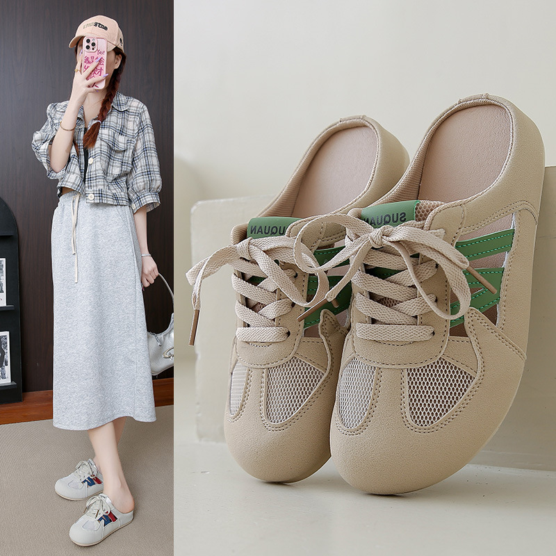 香港撤柜德训鞋子女秋季新款韩ins女学生休闲透网百搭半拖鞋街拍K