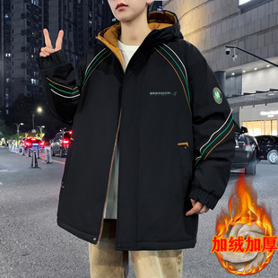 欧洲站冬款 外套男孩初中高中学生加绒加厚夹克棉服青少年大童冬装