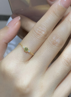 撤柜法式气质链条橄榄石戒女时尚肖总简约爆闪可调节指环女高级感