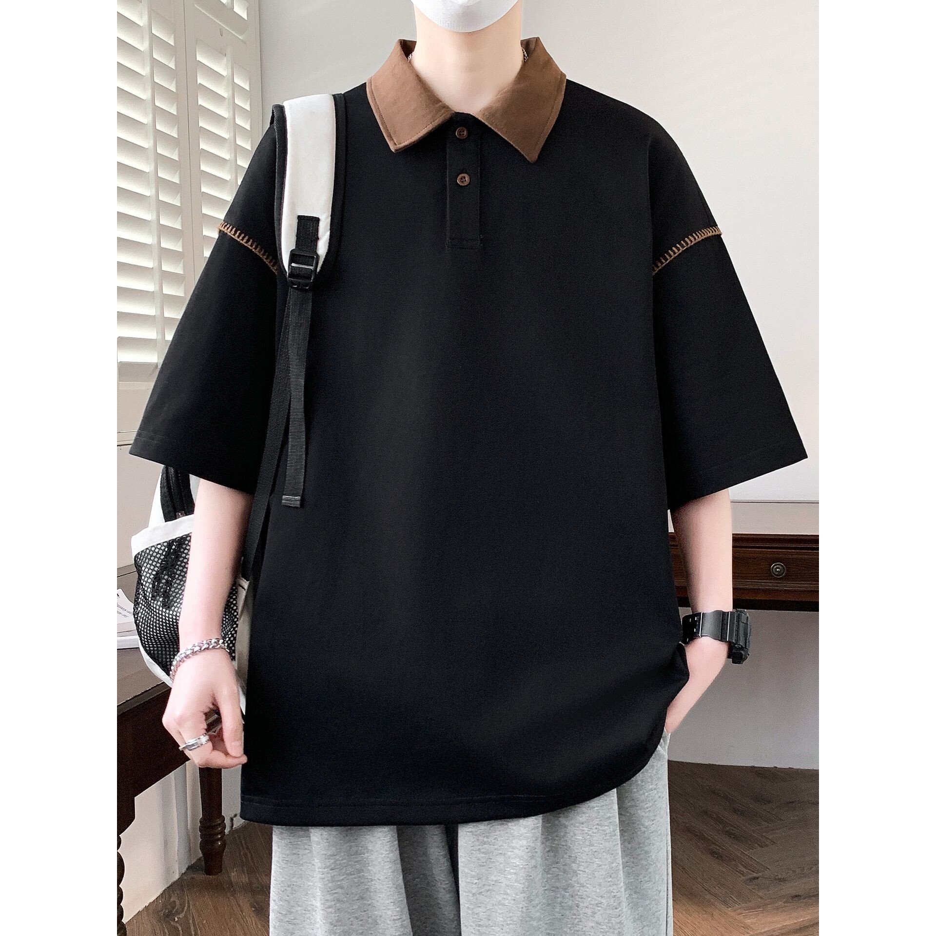 德国青少年帅气polo衫纯色短袖上衣初高中学生男孩微阔半截袖男夏