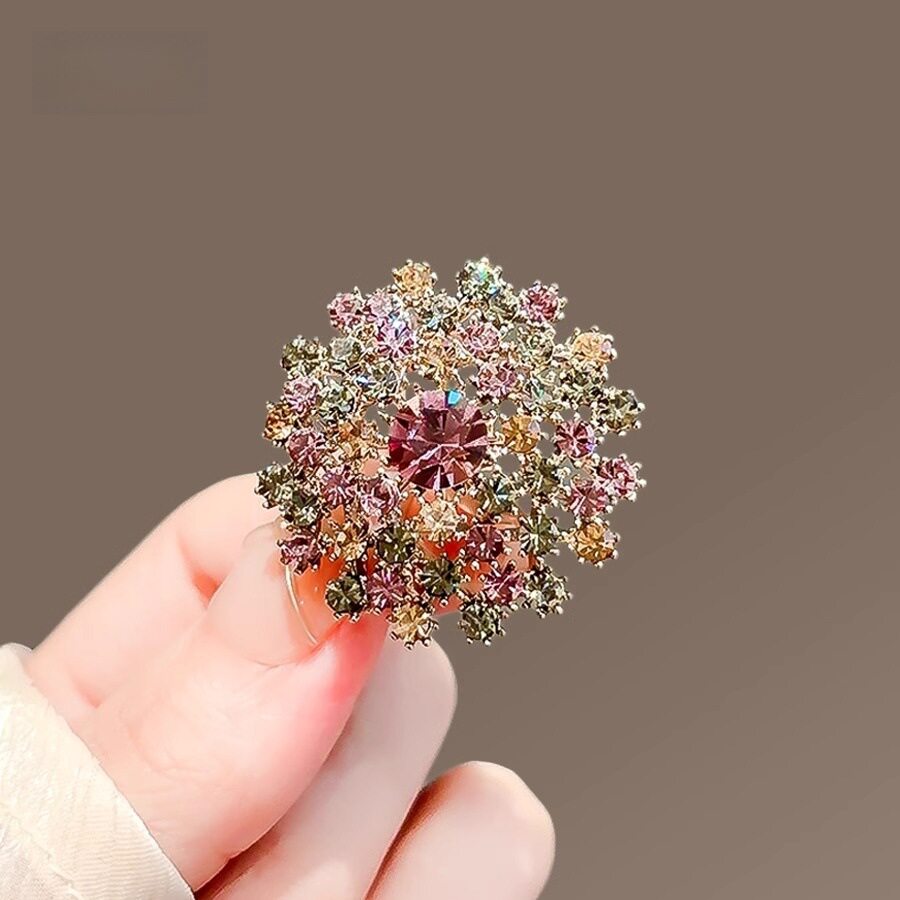 撤柜复古彩钻蒲公英简约胸针女新款气质奢华胸花西服大衣配饰别针