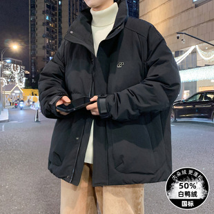 欧洲站青少年潮牌羽绒服男孩初中高中学生加厚白鸭绒外套大童冬装