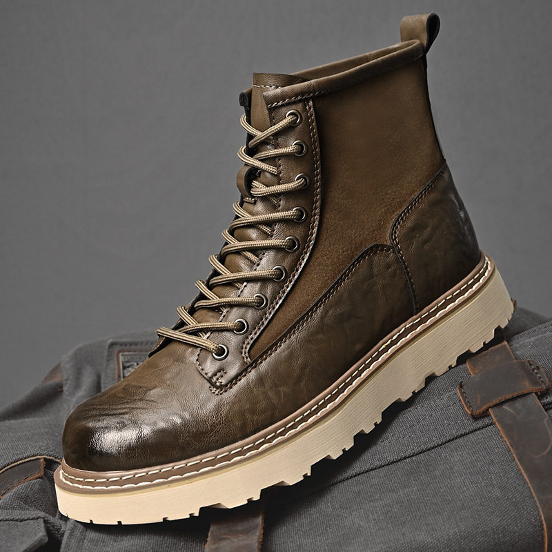 欧洲站马丁靴男款冬季高帮皮鞋高级感复古靴厚底男鞋英伦风工装靴