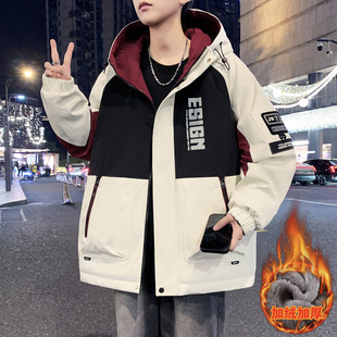 德国冬季连帽外套男孩初中高中学生加绒加厚青少年大童冬装棉服夹