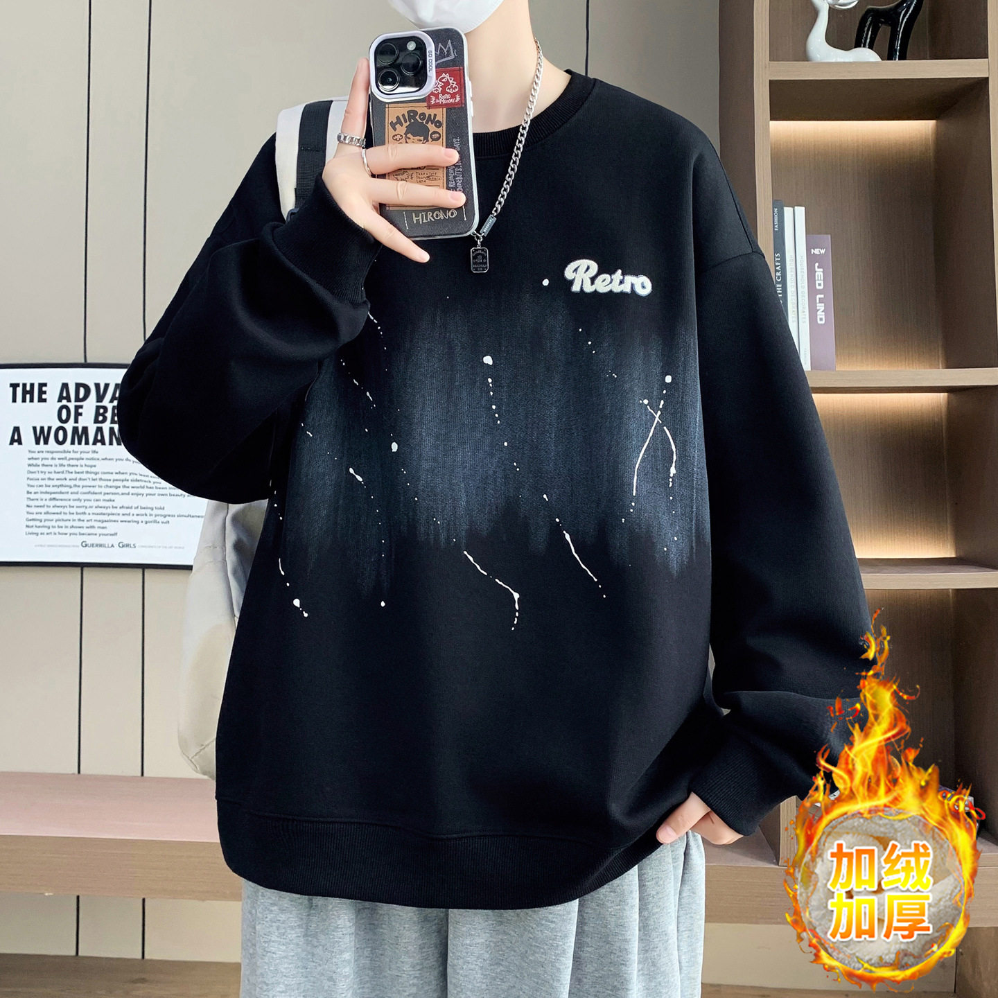 德国冬季加绒加厚卫衣男孩初中高中学生潮流帅气青少年大童保暖上