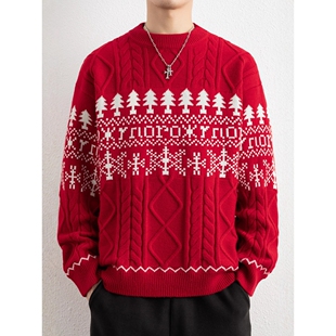 欧洲站复古毛衣男冬季新款绞花纹民族提花针织衫男士加厚保暖内搭