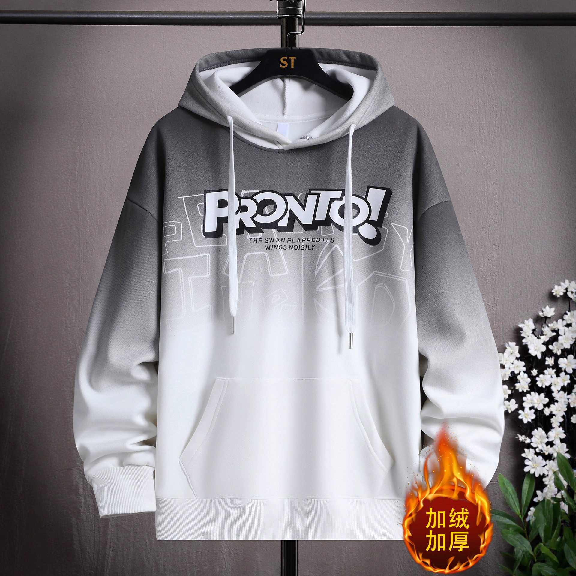 欧洲站冬季青少年加绒卫衣男孩初中高中学生潮牌外套大童男装加厚