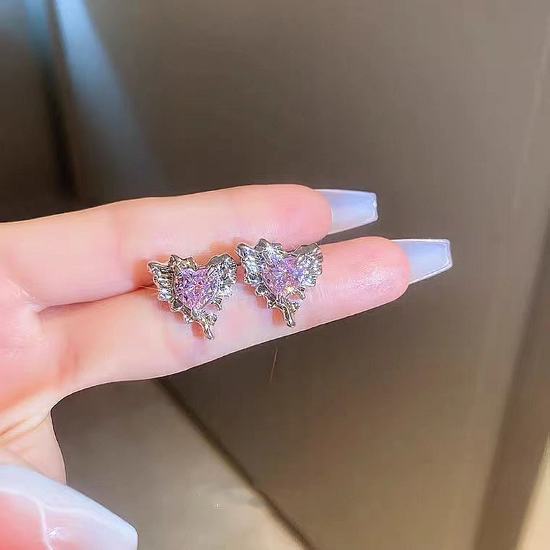 撤柜简约不规则镶钻爱心耳环女甜酷时尚设计感耳钉网红ins冷淡风