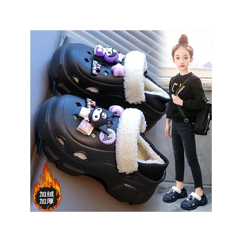 今年新品儿童棉拖鞋女童冬季新款加绒洞洞鞋女孩保暖居家棉鞋小孩