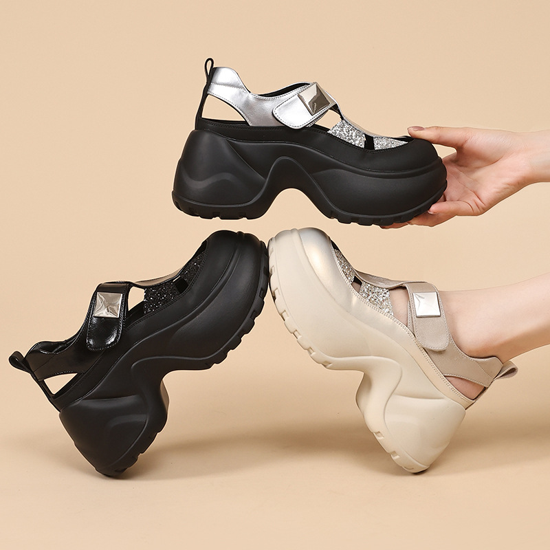 香港撤柜洞洞鞋包头拖鞋女外厚底防滑防臭透气沙滩懒人网红高跟凉