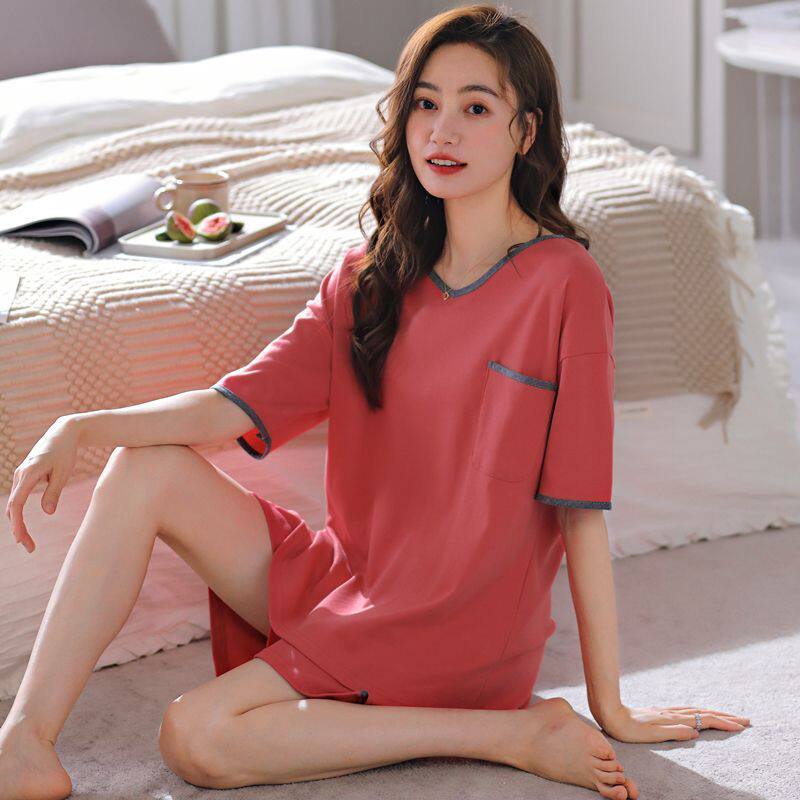 德国睡衣女夏季短袖短裤套装莫代尔休闲大码短款薄款可外穿高档家