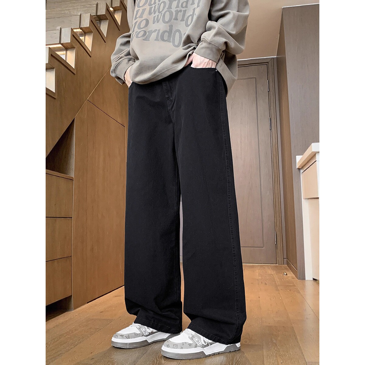 德国纯棉工装裤男款日系潮牌宽松阔腿休闲裤青少年学生直筒裤子