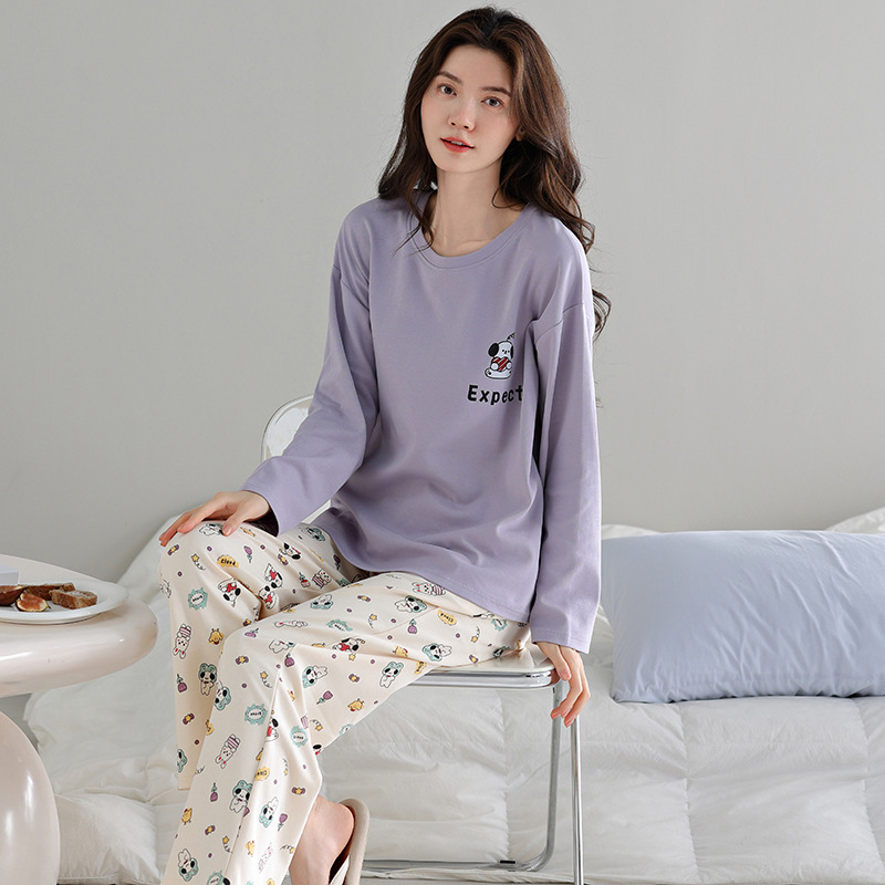 潮牌纯棉睡衣女季甜美可爱圆领家居服韩版休闲可外穿少女天套装