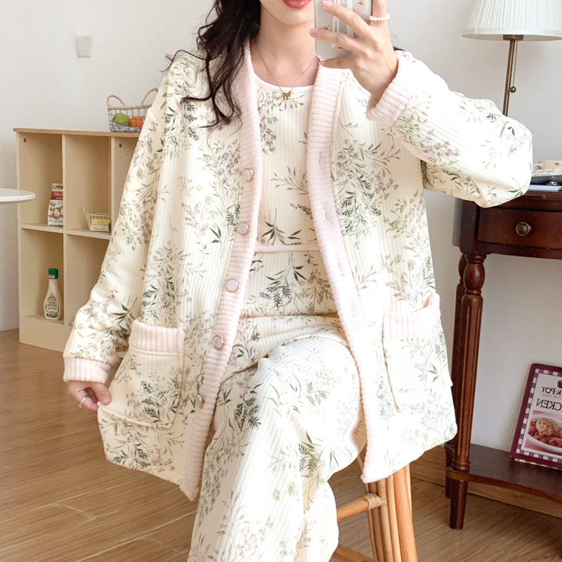 今年新品三件套空气棉月子服夹层产后产妇哺乳冬季孕妇睡衣冬款加