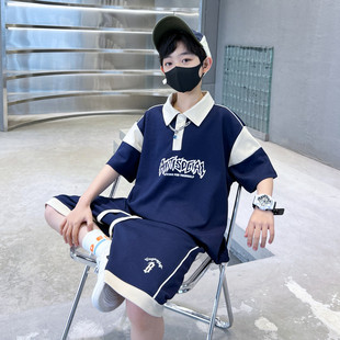 中大童夏季 套装 2023新款 男孩 儿童夏款 潮流男童夏装 新品 字母POLO衫