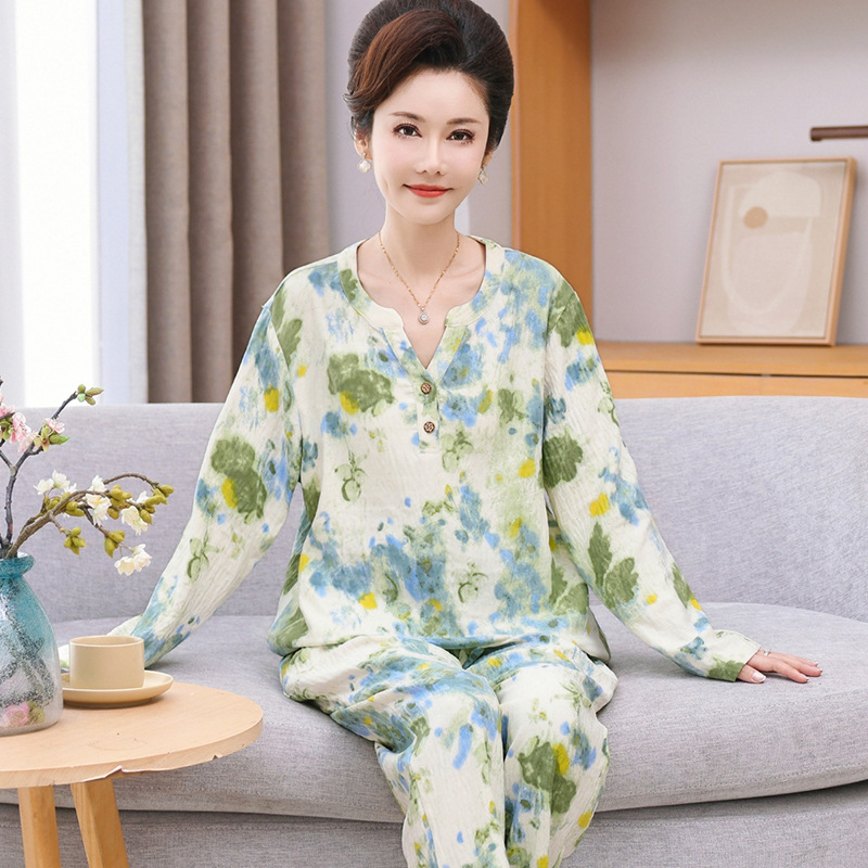 今年新品云朵绵睡衣季套头长长裤中老年妈妈舒适宽松套装可外穿家