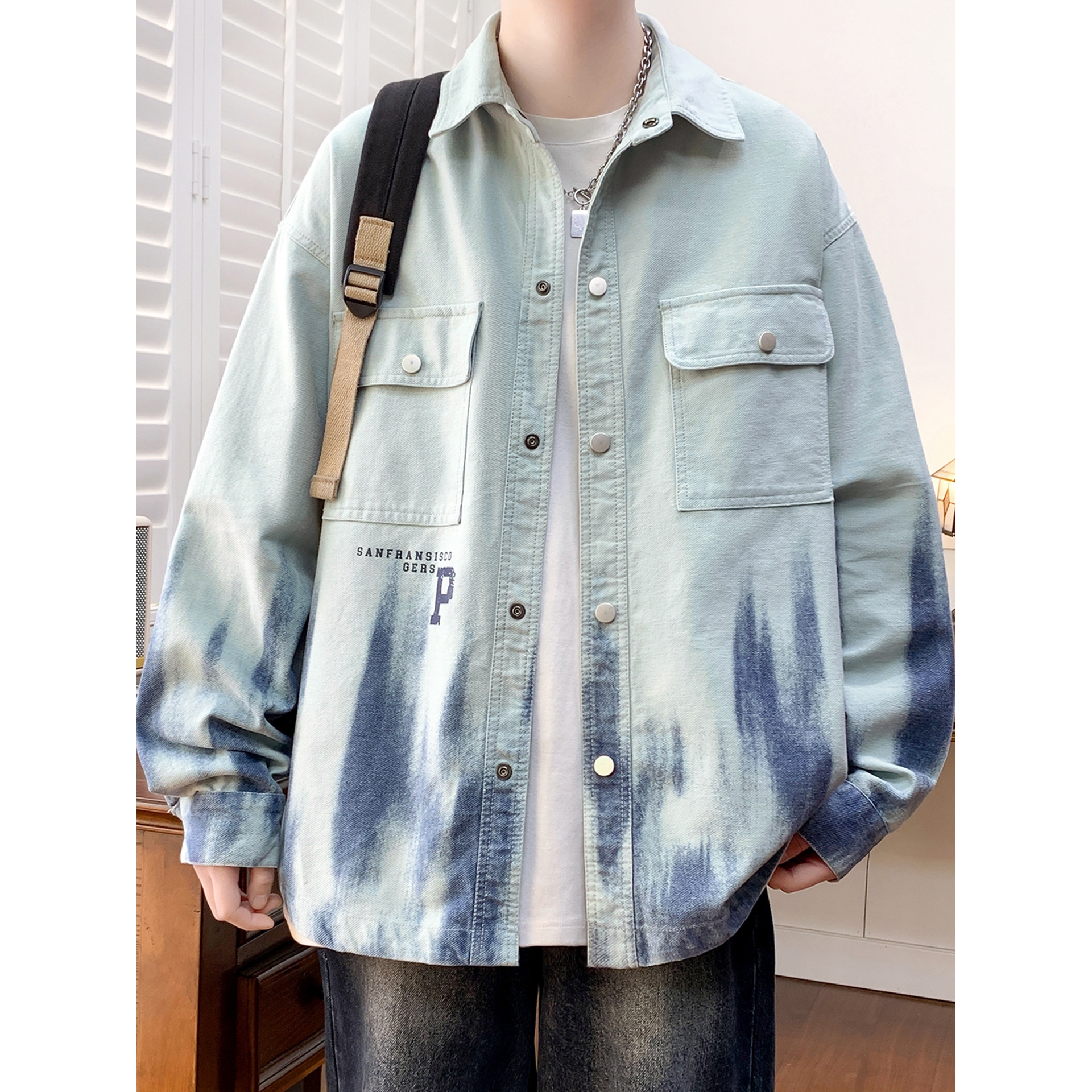 时尚个性季青少年牛仔外套男孩初中高中学生夹克衬衫大童男装潮牌