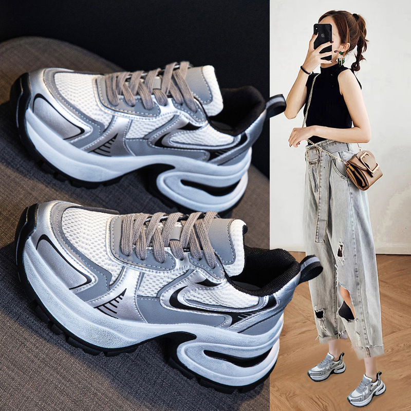 香港撤柜赵露思同款鞋季新款运动鞋女月落星河银色厚底增高老爹女