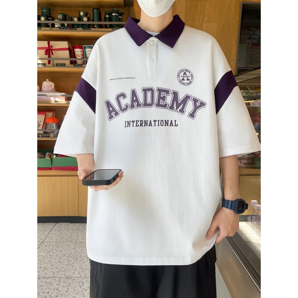 德国美式复古POLO衫男短袖夏季学院风青少年上衣情侣休闲宽松半袖