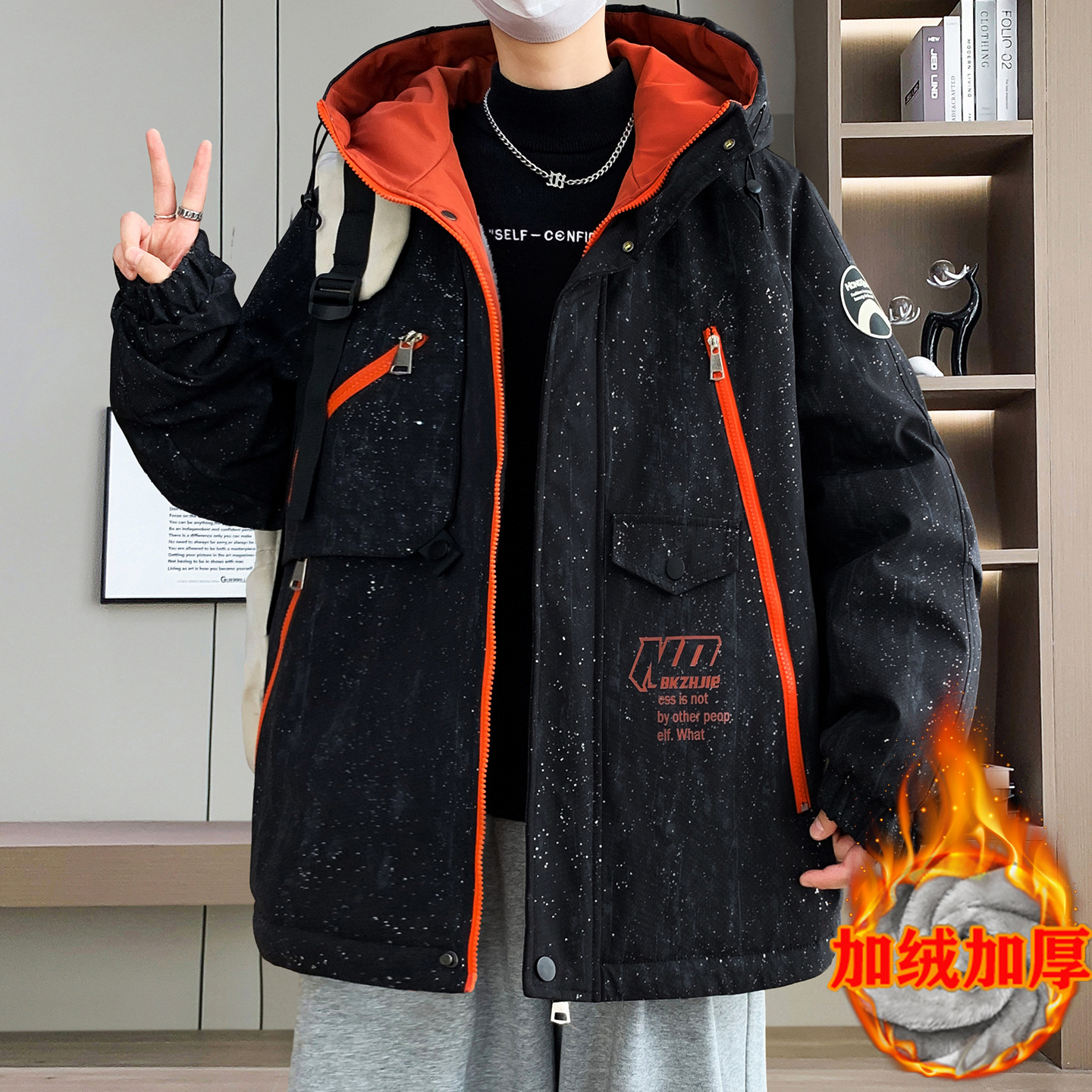 香港撤柜冬季加绒加厚外套男孩初中高中学生青少年帅气大童冬装夹