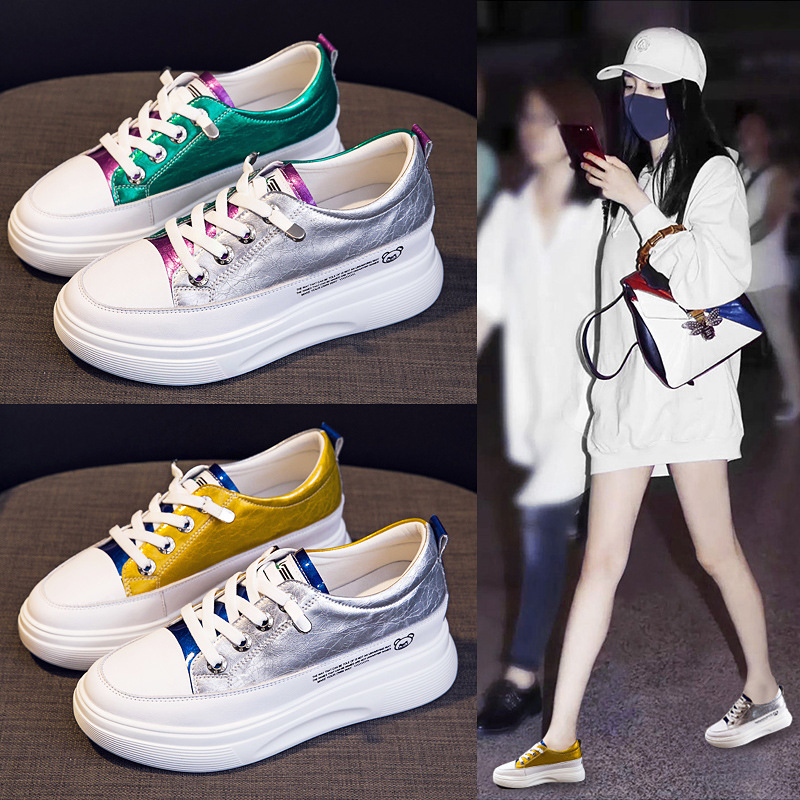 欧洲进口内增高小白鞋女季新款厚底松糕鞋真皮百搭运动休闲女鞋单