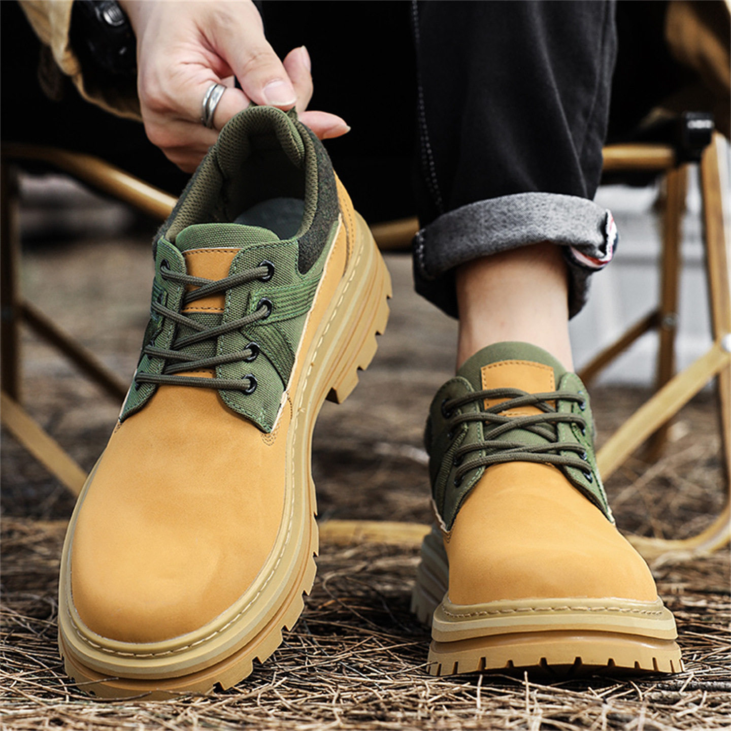 德国马丁靴男款新款低帮大黄靴男士厚底增高工装男靴户外冬男鞋
