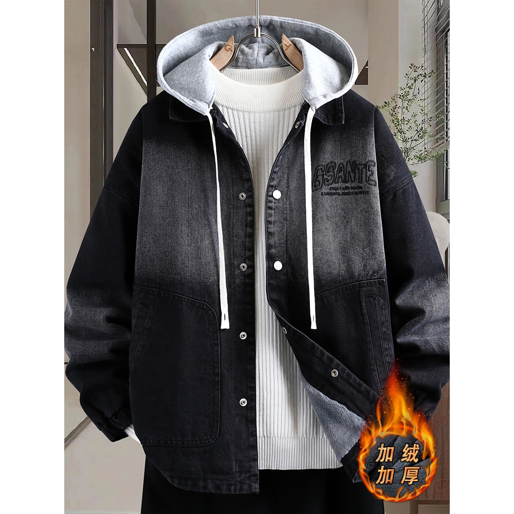 香港撤柜冬季男孩帅气牛仔夹克外套初高中学生岁青少年加绒加厚棉