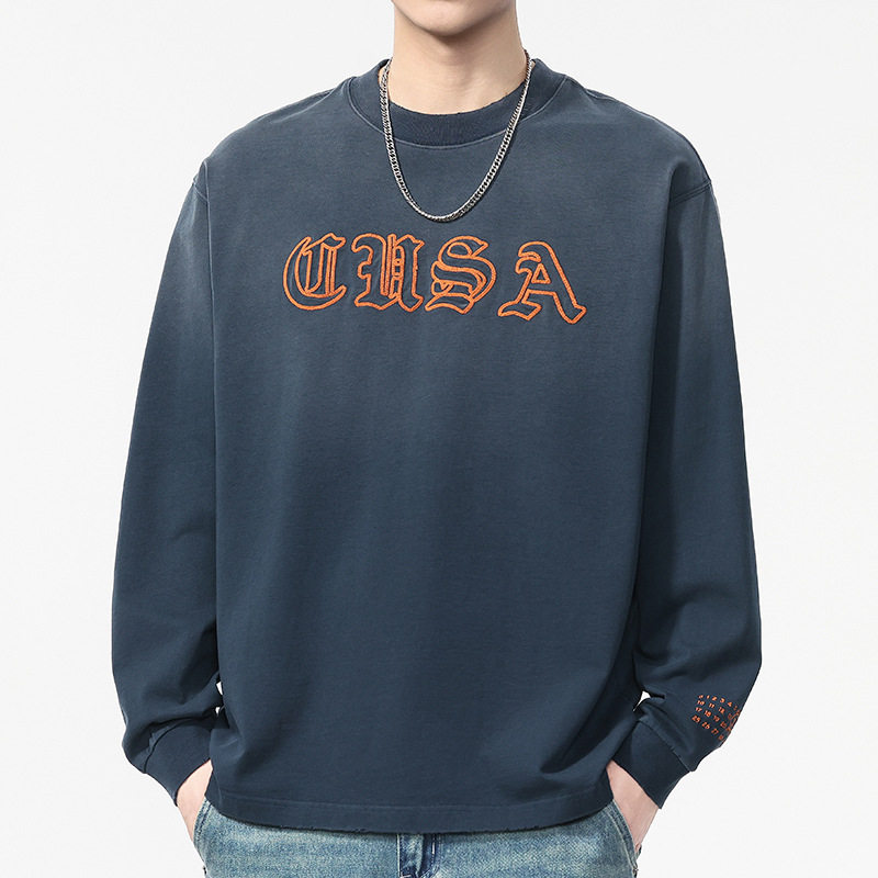 德国男士慵懒风季新款时尚休闲百搭长袖t恤宽松纯棉体恤衫