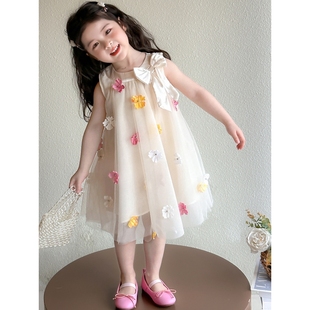 花朵網(wǎng)紗連衣裙一件六一表演服網(wǎng)紅童 新款 新品 可愛女童2025年夏款